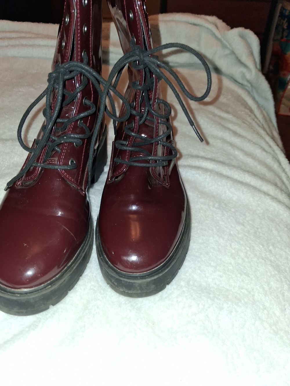 Forever 21 Burgundy Lace-Up Platform Combat Boots